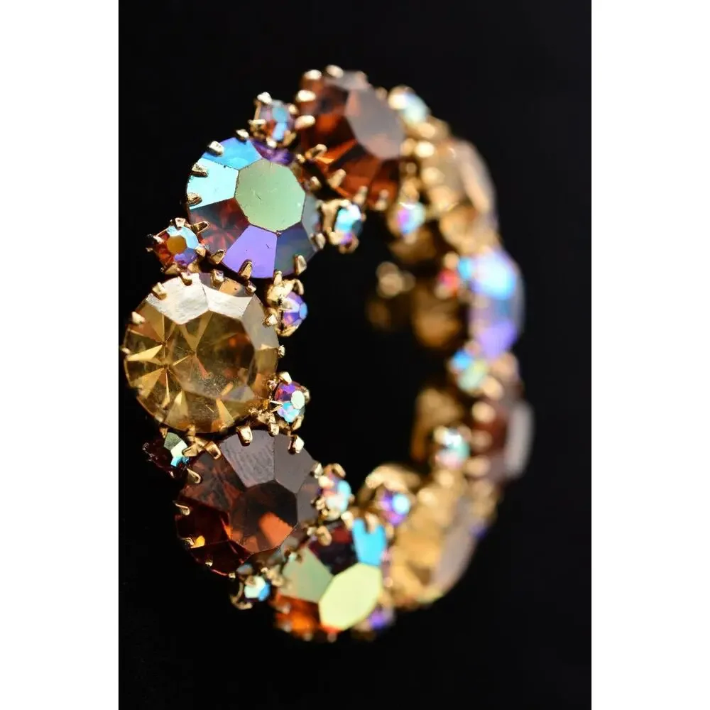 Weiss Vintage Crystal Pin Brooch AB Brown Rhinestone Gold Sparkling SIgned Bin5A